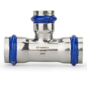Тройник VARMEGA раструбный Inox Press переходной 28x28x22