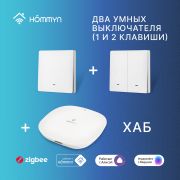 Комплект умных выключателей (1 и 2 клавиши) и хаб HOMMYN SW12HOMKIT06