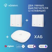 Комплект два умных двухклавишных выключателя и хаб HOMMYN SW22HOMKIT05