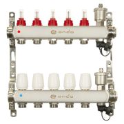 Группа коллекторная ONDO нерж сталь 5 вых. с автомат. воздухоотвод., расход. и термостат. клапанами