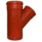 Тройник канализационный НПВХ 200*200*45гр.С мм с раструбом рыжий (наружный)