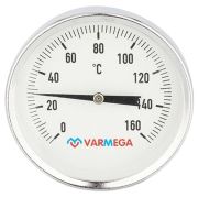 Термометр VARMEGA биметаллич. с погр. гильзой 80 мм, 160гр.С, штуц.75 мм, 1/2